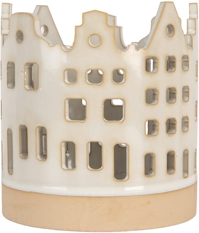 Clayre & Eef Waxinelichthouder Huis Ø 11x11 cm Beige Keramiek