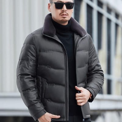 Winter Heren Echt Lederen Jas Plus Size Losse Casual Papa Kleding Verdikte Donsjas Warme Lederen Jas 3XL black