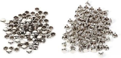 100 Sets Dubbele Klinknagels voor Leren Ambachten en Reparaties - 8x8mm Metaal Studs voor DIY Handtassen en Schoenherstellingen (Zilver)