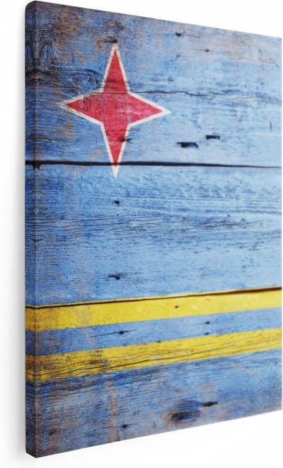 Artaza Canvas Schilderij Vlag Aruba - 30x40 cm - Klein - Muurdecoratie Vintage Hout - Wanddecoratie Woonkamer - Kamer Accessoires