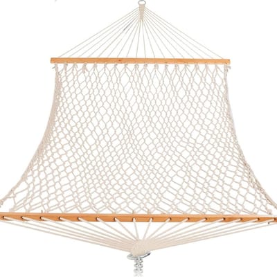 Katoenen Hangmat - Handgeweven Slinger - Buiten Ontspannen - Met Spreidstok - 200x80cm - Wit