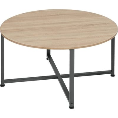 tectake® Ronde salontafel - Woonkamertafel van hout en metaal - Industrieel Design - Zwart metalen frame - Draagkracht 150 kg - Diameter 88,5 cm x Hoogte 47 cm - Zwart metalen frame - Diameter 88,5 cm x hoogte 47 cm - Lichtbruin