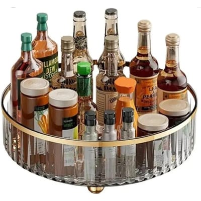Draaiplateau Kruidenrek Voorraadkast Draaiplateau Met Basis Opbergbak Keuken Organizer Voor Kruiden Cosmetica Opbergdoos black