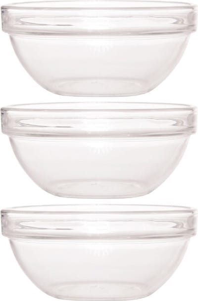 Luminarc glazen schaal/kom - 3x - Dia 20 x H10 cm - Sla/salade serveren - Schalen/kommen van glas - Stapelbaar