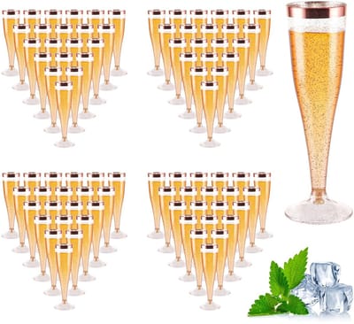 Dailygoods- Champagneglazen 100 stuks - Herbruikbaar kunststof - Roze rand - BPA-vrij - 150 ml - Stapelbaar en veilig - Plastic Glazen