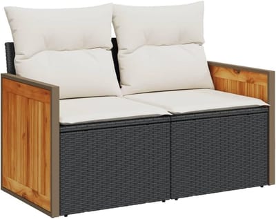 Comfortabele 2-zits tuinbank loungeset met kussens zwart polyrotan