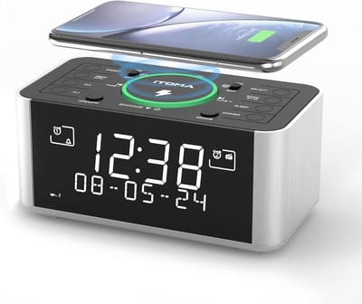 Wekkerradio met Draadloos Opladen, DAB+ & FM Radio, Bluetooth | Nachtkastje Radio met Dubbel Alarm