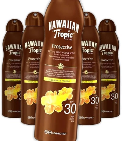 Hawaiian Tropic - Zonnebrand - Island Glow Dry Oil Continuous Spray SPF 30 - Hydraterend & Beschermend - 177 ml - Voordeelverpakking - 6 stuks