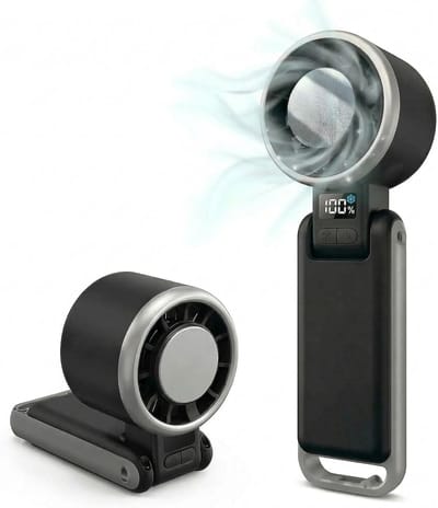 Draagbare oplaadbare handventilator - 5 windsnelheden - Turbo miniventilator - Type-C oplaadbaar - 3-in-1 opvouwbare ventilator - Ideaal voor kamperen, strand, wandelen en reizen (grijs)