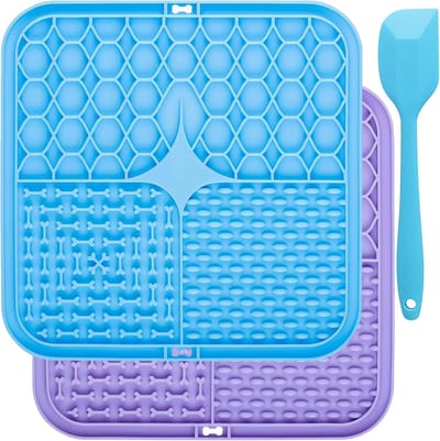 Famanu – Set van 2 siliconen likmatten met spatel, slow feeder voor hondenbaden en training