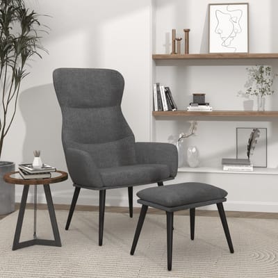 vidaXL - Relaxstoel - met - voetenbank - stof - lichtgrijs