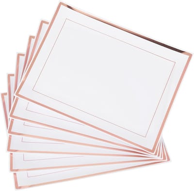 Famanu – Set van 6 witte kunststof trays met rosegoud rand - 30x23 cm - stevig - herbruikbaar - buffet - feesten - bruiloften en verjaardagen
