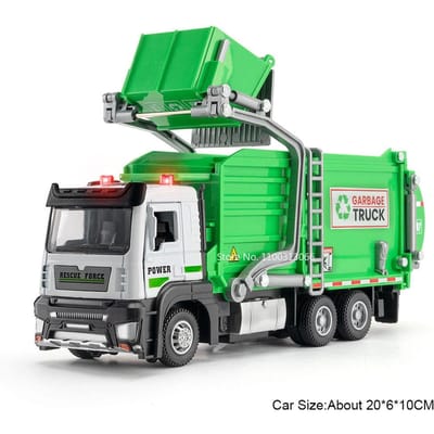 1:32 Legering Vuilnisveegwagen Speelgoedauto's Model Deur Geopend Rubberen Banden Sanitaire Vrachtwagen Terugtrekken Educatieve Engineering Auto