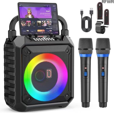 RFWR® Draadloze Karaoke Machine met Microfoons - Draagbare Bluetooth PA Speaker voor Feestjes en Evenementen