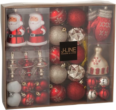 J-Line kerstbal - kunststof - rood/goud - doos van 45