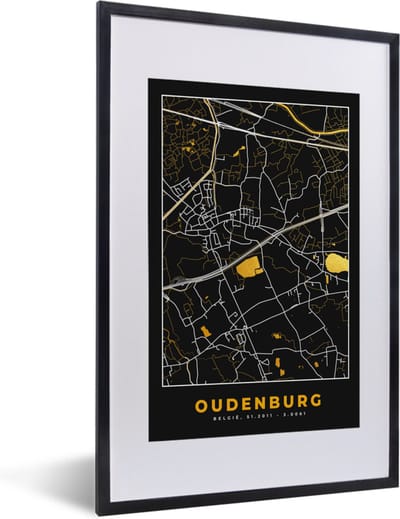 Fotolijst incl. Poster - Kaart - Oudenburg - Plattegrond - Goud - Stadskaart - 40x60 cm - Posterlijst