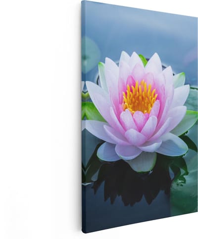 Artaza Canvas Schilderij Lotusbloem - 20x30 cm - Klein - Muurdecoratie Botanisch - Wanddecoratie Vijver - Kamer Accessoires