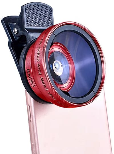 2-in-1 Universele Clip-On Smartphone Lens 37mm – Groothoek 0.45x + Macro HD Camera Lens - Geschikt voor alle iPhone-modellen & Android - Mobiele Telefoon Fotografie Accessoire- Rood