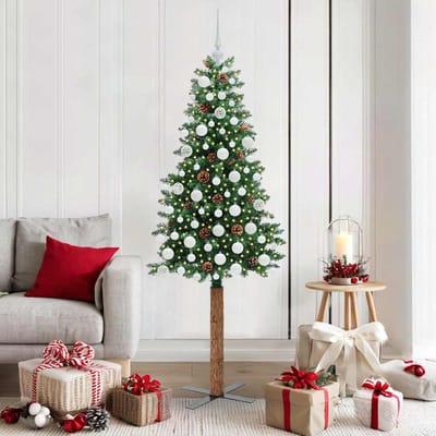 vidaXL - Slanke - Kerstboom - Groen - 180 - cm - PVC - en - massief - dennenhout