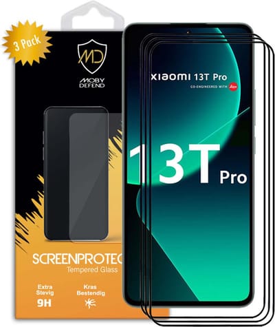 3-Pack MobyDefend Screenprotectors - Geschikt voor Xiaomi 13T Pro - Screensavers Met Zwarte Randen - Gehard Glas