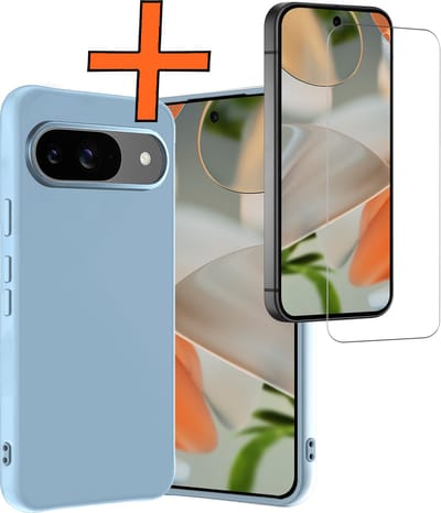 Hoes - Met Screenprotector - Geschikt voor Google Pixel 10 - Sterk & Shockproof - Back Cover - Siliconen Case - Telefoon Hoes - Lichtblauw