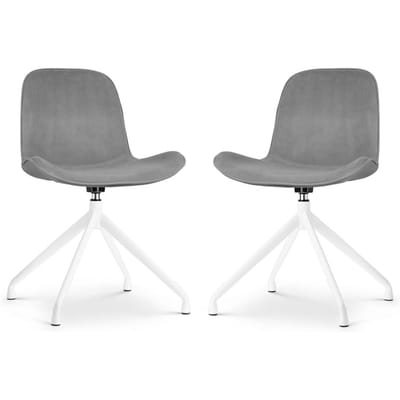 Nolon Nola-Fé Eetkamerstoelen Set van 2 Grijs - Draaibaar - Velvet - Fluweel - Wit Metalen Onderstel