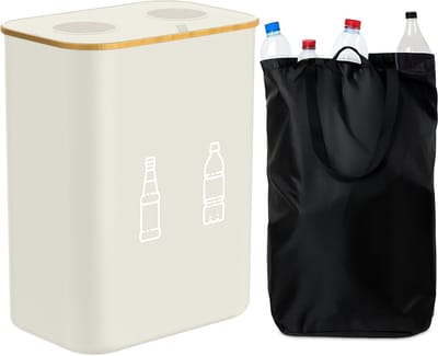 Statiegeld prullenbak - 160 l - met 2 tassen - beige