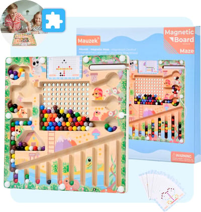 Mauzek® Magnetisch Doolhof – Montessori speelgoed – Houten Speelgoed – Magneet spel – Sensorisch Speelgoed – Reisspeelgoed – Educatief spel – Peuter Speelgoed – Voor in de auto – Voor onderweg – Jongens – Meisjes –3 jaar – 4 jaar – 5 jaar – 6 jaar