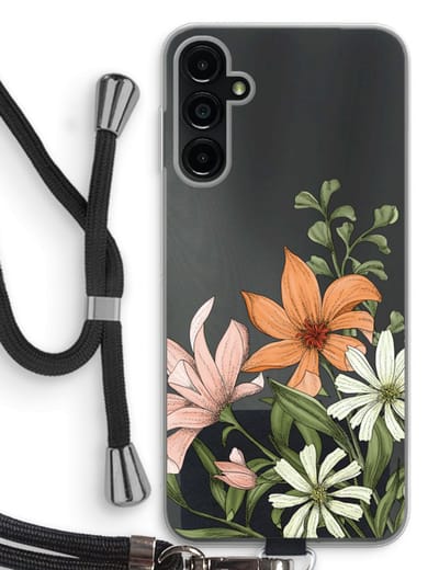 Case Company® - Hoesje met koord geschikt voor Samsung Galaxy A14 hoesje met Koord - Floral bouquet - Telefoonhoesje met Zwart Koord - Bescherming aan alle Kanten en Over de Schermrand