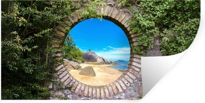 Muurstickers - Sticker Folie - Zomer - Strand - Doorkijk - Tropical - 40x20 cm - Plakfolie - Muurstickers Kinderkamer - Zelfklevend Behang - Zelfklevend behangpapier - Stickerfolie