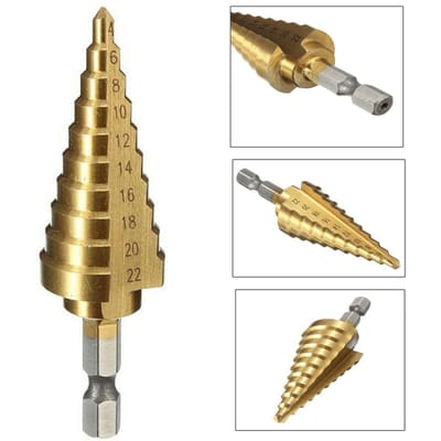1 Stuk Hoge Snelheid Staal Stap Kegel Boor 4 22MM HSS Zeskant Schacht Titanium Stap Kegel Boor voor Boren van Gaten goud