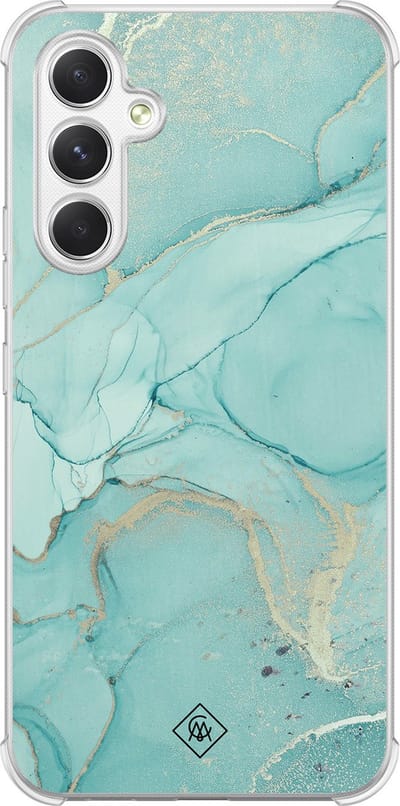 Casimoda® hoesje - Geschikt voor Samsung Galaxy A15 - Marmer mint groen - Shockproof case - Extra sterk - TPU/polycarbonaat - Mint, Transparant