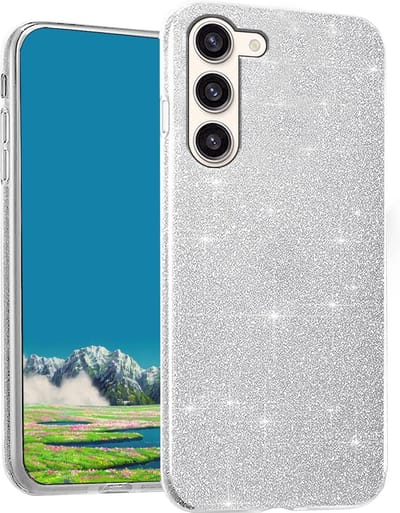 Casemania Hoesje Geschikt voor Samsung Galaxy S24 - Zilver - Glitter Back Cover