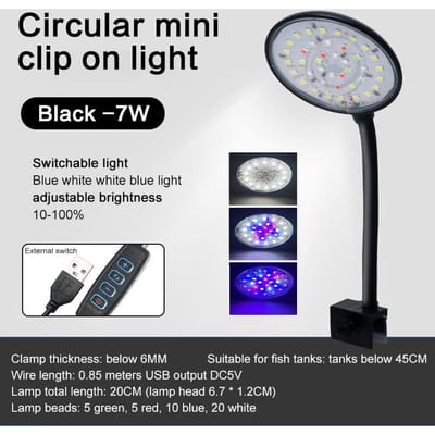 Verstelbare Vis Tank Verlichting Aquarium Landschapsverlichting 360 Graden Verstelbaar Eenvoudige Bediening Waterdicht Universele Klem Vis Tanks Lamp 7W