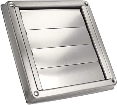Lamellengrooster van roestvrij staal, mat geborsteld, afvoerrooster, overdrukrooster met aansluitstukken, buitenwandrooster, ventilatierooster, weerbeschermingsrooster, buitensluitklep (150 mm)