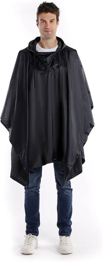 Philippe Sail regenponcho voor wandelen, lopen, fietsen navy blue - 100% waterdicht van polyester in een handig opbergtasje