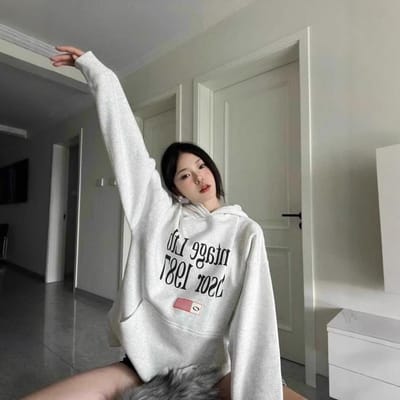 Retro Hoodie voor Dames In Herfst Nieuwe Jas met Letterprint Losse Casual Pullover Top 2XL white