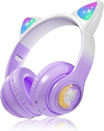 Thijox - Bluetooth Koptelefoon Kinderen Draadloos Over-Ear Opvouwbaar met LED Kattenoren, Ingebouwde Microfoon, 85dB, Oplaadbaar via USB-C, Ideaal Cad