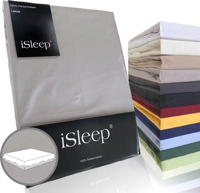 iSleep Perkal Laken - 100% Perkal Katoen - Eenpersoons - 160x270 cm - Zilver