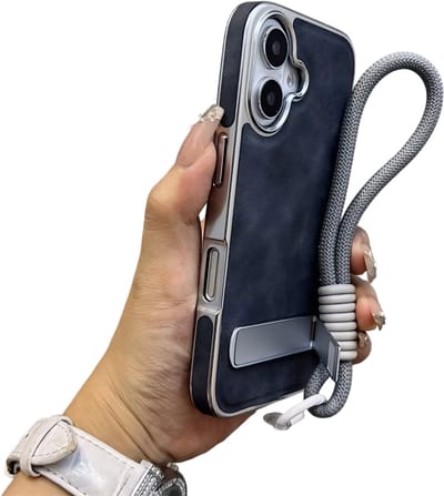 Luxe Leren geschikt voor iPhone 17 Hoesje met Koord, Lanyard & standaard –blauw PU Soft Fluweel Telefoonhoes, Beschermhoes, Backcover, Schokbestendig, Modieus