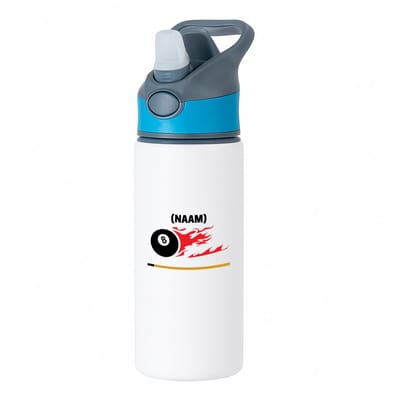 Hacebo® - Biljart met eigen naam waterfles met rietje blauw - Biljart - Biljarter - Sport - water fles - 650ML