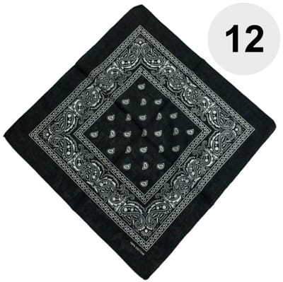 Fako Fashion - Bandana - Hoofddoek - Mondbescherming - Zakdoek - Paisley - Zwart - 12 Stuks