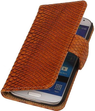 Slang Bookstyle Wallet Case Hoesje - Geschikt voor Samsung Galaxy S4 i9500 Bruin
