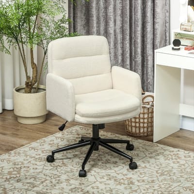 MODENUIT Bureaustoel 61,5 x 65 x 91-101 cm - Draaibaar Met 5 Wielen - Voor Bureau En Studie - Polyester Crèmewit