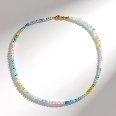 Cavill - Zilveren Halsketting Verguld - 925 Sterling Zilver - 55 ct Multifacettierte Beril Kralen Fancy uit Nigeria - 45 cm Kleurrijk Dames Sieraad