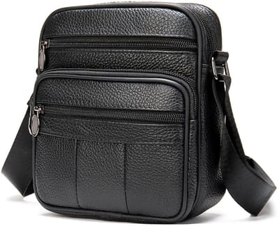 WiseGoods Premium Leren Schoudertas Dames & Heren - Compacte Crossbody Tas - Tassen Echt Leer - Schoudertassen - Tasje - Zwart