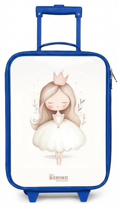 NoBoringSuitcases.com® - Kinderkoffer blauw - Kindertrolley jongen - Sierlijke prinses in het wit - Koffer kind lichtgewicht - Reiskoffer trolley voor kinderen - Koffertje met lichtgevende wieltjes - Rolkoffer