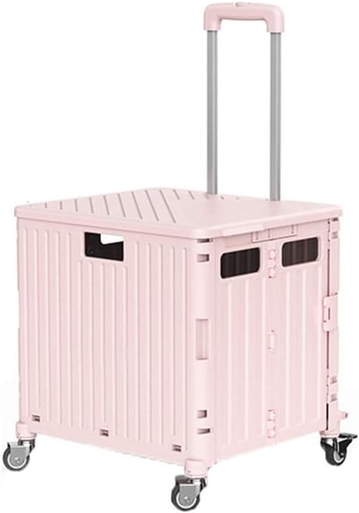 Opvouwbare Kar - Rol Kist - Boodschappen Doen - Uitschuifbaar Handvat - 65 Liter Capaciteit - Roze