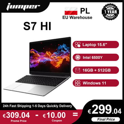 Jumper EZbook S7 HI laptop, 15,6 inch, Intel 6500Y, 16 GB RAM, 512 GB SSD, Windows 11, batterij met grote capaciteit, dual-band 5G Wi-Fi, Type-C, Mini HDMI.