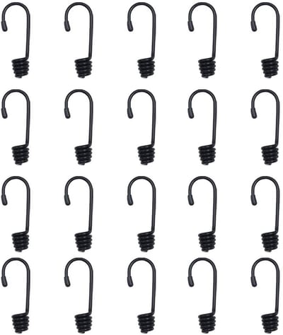 Dailygoods- Schokkoordhaak 20 Stuks - Kunststof Gecoate Bungee Haken - Zwart - 6 mm Binnendiameter - Lichtgewicht - Corrosiebestendig - Bungee Haak